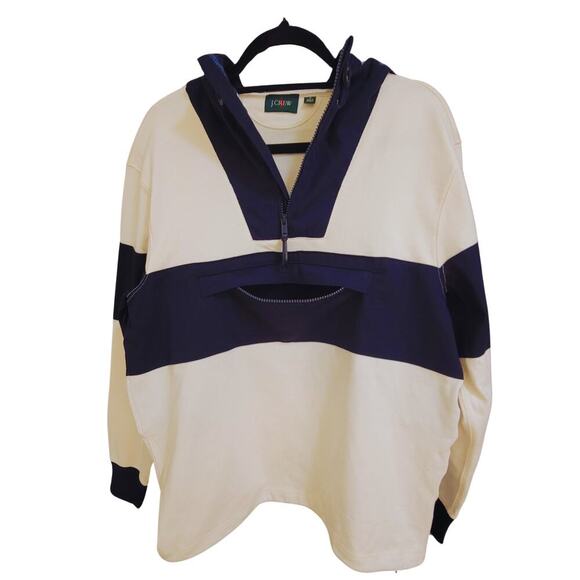 J.CREW Navy / Ivory Hooded Rugby Anorak Sweatshirt Mens S Comfy Pocket Training - Picture 8 of 16